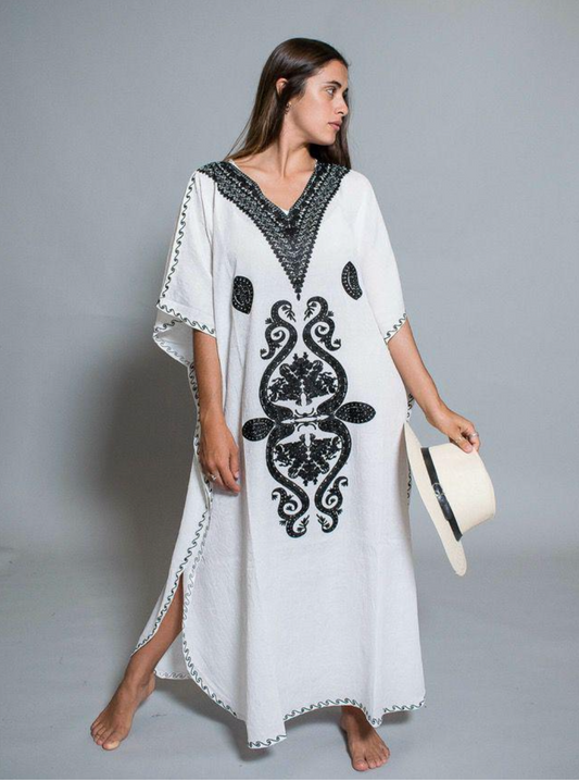 Monochrome Magic: Handcrafted Black & White Kaftan